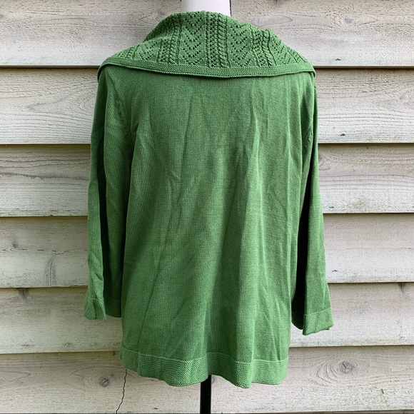 True Vintage 70s Green Peter Pan Collar 3/4 Sleeve Baby Doll Cardigan Sweater - Picture 15 of 16